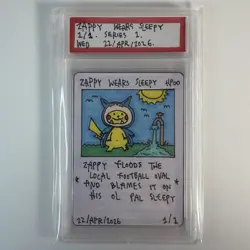1/1 Hand Drawn Zappy Rat Snorlax Poncho Slabbed Card Pokemon Parody Brokemon Art - Image 1