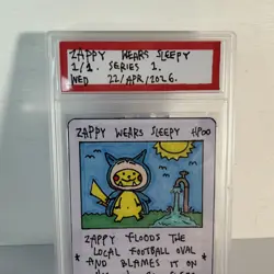 1/1 Hand Drawn Zappy Rat Snorlax Poncho Slabbed Card Pokemon Parody Brokemon Art - Image 4