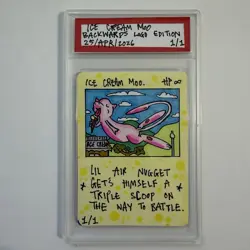 1/1 Original Hand Drawn Ice Cream Moo Mew Card Signed Brokemon Pokemon Parody - Image 1