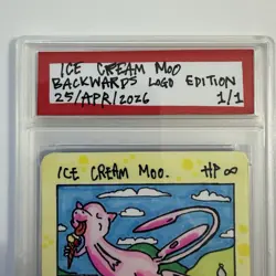1/1 Original Hand Drawn Ice Cream Moo Mew Card Signed Brokemon Pokemon Parody - Image 2