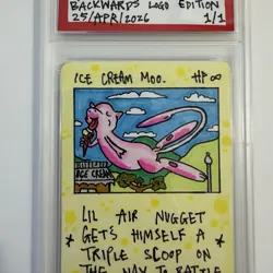1/1 Original Hand Drawn Ice Cream Moo Mew Card Signed Brokemon Pokemon Parody - Image 3