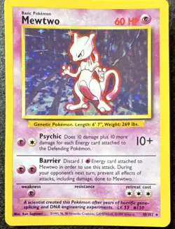 ✨ Mewtwo 10/102 Pokemon TCG 1999 Base Set Holo Unlimited Rare Hologram Card 💎💯 - Image 2