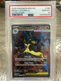 2025 Pokemon Mega Evolution Lucario ex Ultra Rare #160/132 PSA 10 GEM MINT - Image 1