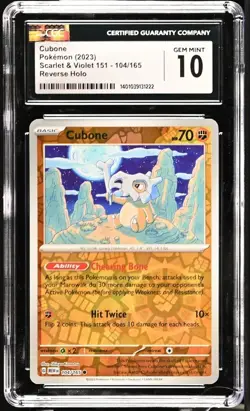 🦴🦴🦴 CGC 10 ENGLISH Cubone 104/165 Reverse Holo Pokemon 151 Card MEW-EN - Image 1