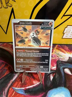 Pokemon TCG Iron Moth 028/182 Paradox Rift GameStop Promo Stamp - Image 1