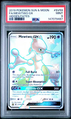 2019 POKEMON SUN & MOON HIDDEN FATES #SV59 FULL ART/MEWTWO GX PSA 9 - Image 1