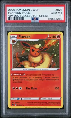 PSA 10 Pokemon Flareon 026/185 Cosmos Holo - 2021 Collectors Chest SWIRL - Image 1