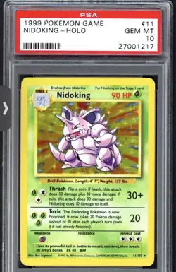 Pokemon Cards - PSA 10 Nidoking 11/102 - Base Set Holo - GEM MT - PSA10 - Image 1