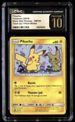 CGC Pristine 10 Pikachu SM162 Team Up Blister Promo Black Star Holo Pokemon 2019 - Image 1