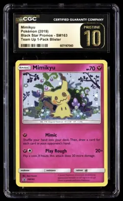 CGC Pristine 10 Mimikyu SM163 Team Up Blister Promo Black Star Holo Pokemon 2019 - Image 1