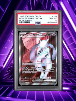 Pokemon Team Rocket's Mewtwo ex Ultra Rare Holo 213/182 Sv10 PSA 10 - Image 1
