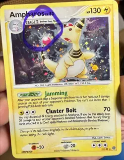 Pokemon *ERROR-Full Holo Bleed* Ampharos 1/132 Holo DPBP Secret Wonders🌀SWIRL🌀 - Image 4