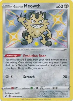 Galarian Meowth SV086/SV122 Shiny Holo Rare Shining Fates Pokemon TCG - Image 1