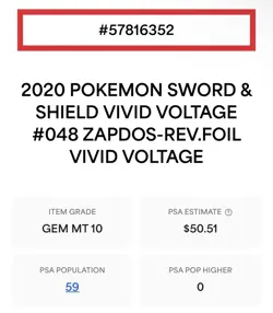 Zapdos 048/185 Pokemon Vivid Voltage Reverse Holo PSA 10 GEM MINT LOW POP #048 - Image 3