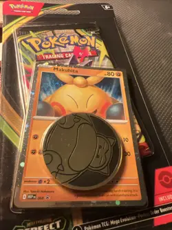 Pokemon Mega Evolution Perfect Order Booster Pack Makuhita Promo Card & Coin - Image 3