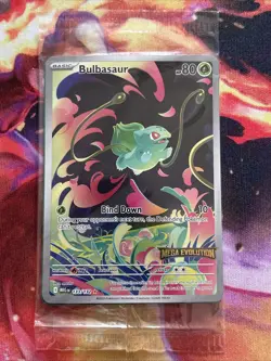 Bulbasaur - (Mega Evolution Stamped) 133/132 Pokemon Cards Holo Sealed Boxtopper - Image 1