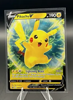 Pokemon TCG Sword & Shield Pikachu v Black Star Promo Holo Card SWSH198 - Image 1