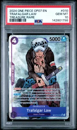2024 ONE PIECE OP07-500 YEARS IN THE FUTURE TREASURE RARE TRAFALGAR LAW PSA 10 - Image 1