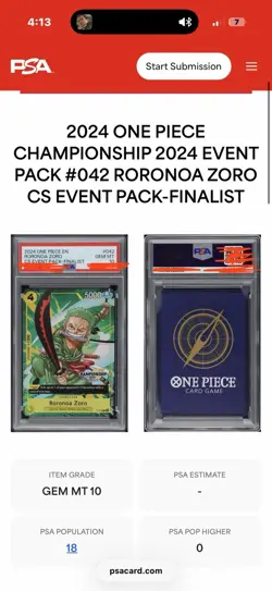 Roronoa Zoro CS Event Pack-Finalist PSA 10 Foil One Piece P-042 (Textured) - Image 2