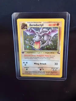 Pokemon Card Aerodactyl 1/62 1st Edition - Vintage PRERELEASE Fossil Holo Rare! - Image 3