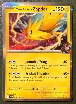 Pokemon TCG Team Rocket's Zapdos 70/182 Destined Rivals Holo NM - Image 1