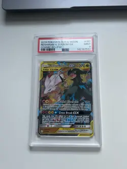 Pokemon 2019 Cosmic Eclipse Reshiram & Zekrom GX 157/236 TAG TEAM Holo PSA 9 - Image 2