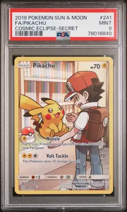 2019 POKEMON SUN & MOON COSMIC ECLIPSE SECRET #241 FULL ART/PIKACHU PSA 9 - Image 1