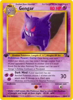 Pokemon TCG Gengar 20/62 1st EDITION Non-Holo Rare English - Image 1