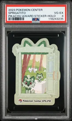 2023 POKEMON CENTER PIKACHU AWARD DELIVERY! STICKER HOLO SPRIGATITO PSA 4 - Image 1