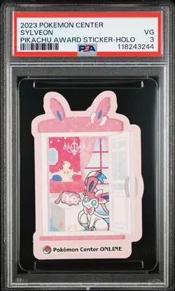 2023 POKEMON CENTER PIKACHU AWARD DELIVERY! STICKER HOLO SYLVEON PSA 3 - Image 1