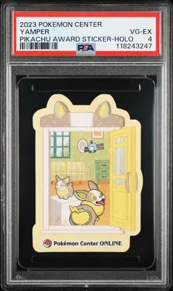 2023 POKEMON CENTER PIKACHU AWARD DELIVERY! STICKER HOLO YAMPER PSA 4 - Image 1