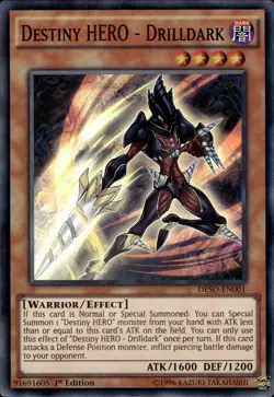 Destiny HERO - Drilldark - Super Rare 1st Edition DESO-EN001 - LP - YuGiOh - Image 1