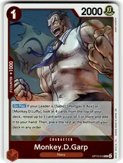 One Piece Carrying On His Will Card OP13-016 Monkey.D.Garp - Foil - Image 1
