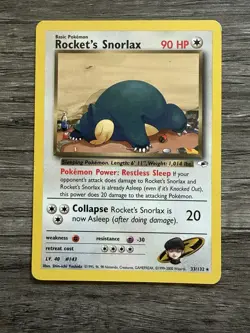 Pokemon TCG Rockets Snorlax 33/132 Gym Heroes Unlimited Card - Image 1
