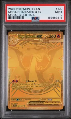 2025 POKEMON PHANTASMAL FLAMES MEGA HYPER RARE #130 MEGA CHARIZARD X EX PSA 9 - Image 1