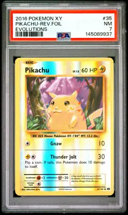 2016 POKEMON XY EVOLUTIONS #35 PIKACHU-REVERSE FOIL PSA 7 - Image 1
