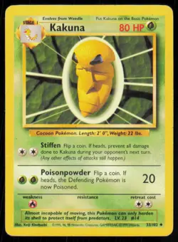 2000 Pokemon Base Set Unlimited Kakuna Uncommon #33/102 - Poor - Image 1