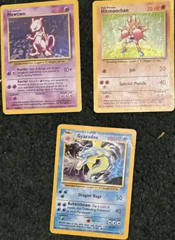 Pokemon Base Set Mewtwo 10/102 Hitmonchan 7/102 Gyarados 6/102 READ DESCRIPTION! - Image 1
