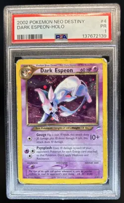 2002 Pokemon Neo Destiny Dark Espeon Holo #4/105 PSA 1 - Image 1