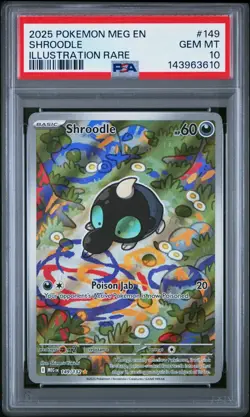 PSA 10 Shroodle 149/132 Pokemon Me01: Mega Evolution Illustration Rare 2025 - Image 1