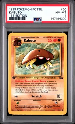 1999 POKEMON FOSSIL 1ST EDITION #50 KABUTO PSA 8 - Image 1