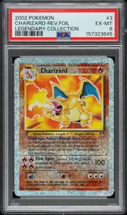 2002 POKEMON LEGENDARY COLLECTION #3 CHARIZARD-REVERSE FOIL PSA 6 - Image 1