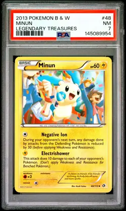2013 POKEMON BLACK & WHITE LEGENDARY TREASURES #48 MINUN PSA 7 - Image 1