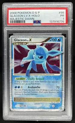 2008 Pokemon Diamond & Pearl Majestic Dawn Glaceon LV.X Holo #98/100 PSA 1 - Image 1