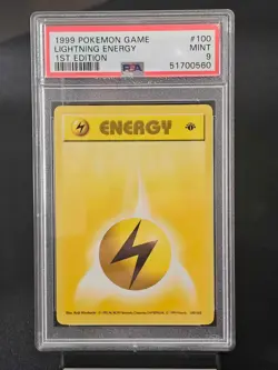 Lightning Energy 100/102 Base Set 1st Ed Vintage Pokemon TCG Card PSA 9 - Image 1