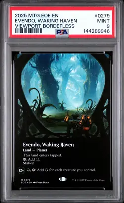 2025 MTG EDGE OF ETERNITIES VIEWPORT BORDERLESS #0279 EVENDO, WAKING HAVEN PSA 9 - Image 1