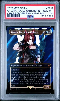 2025 MTG FF COMMANDER BORDERLESS-SURGE FOIL G'RAHA TIA, SCION REBORN PSA 10 - Image 1