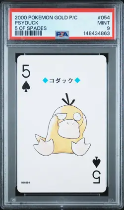 2000 POKEMON GOLD VERSION PLAYING CARDS 5 OF SPADES #054 PSYDUCK PSA 9 - Image 1