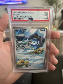 2025 POKEMON EN-PHANTASMAL FLAMES ILLUSTRATION RARE #098 PIPLUP PSA 9 RecrackU - Image 1