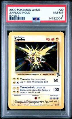 2000 POKEMON BASE SET 2 #20 ZAPDOS-HOLO PSA 8 - Image 1